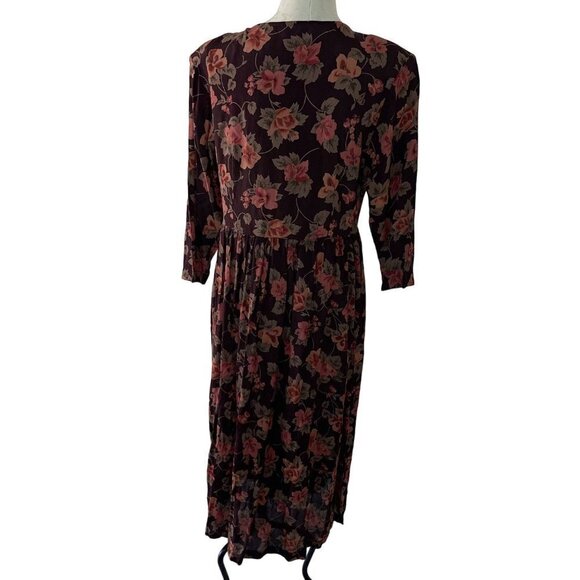 Pier 1 Passports Vintage Maxi Dress Size Medium Floral Brown Botanical Button Up - Picture 12 of 15